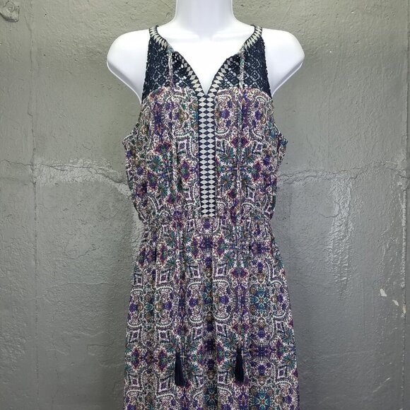 DR2 Daniel Rainn Maxi Dress Sm Sleeveless Boho Lace Yolk Blue Purple Sheer Lined - Picture 2 of 16